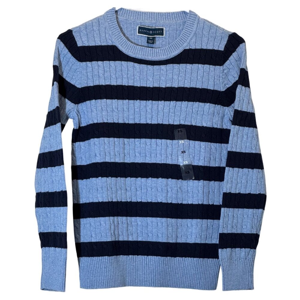 Women Navy & Blue Stripe Sweater Size: XS